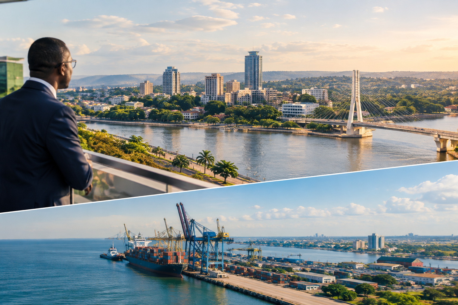 Brazzaville, le pont sur le fleuve Congo et le port de Pointe-Noire